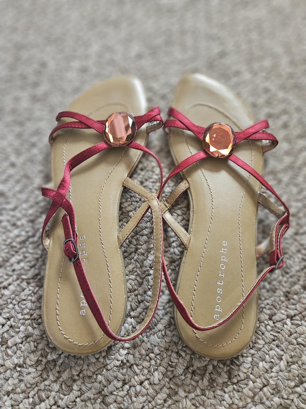 Apostrophe Red Gemstone Strappy Flat Sandals - 8.5